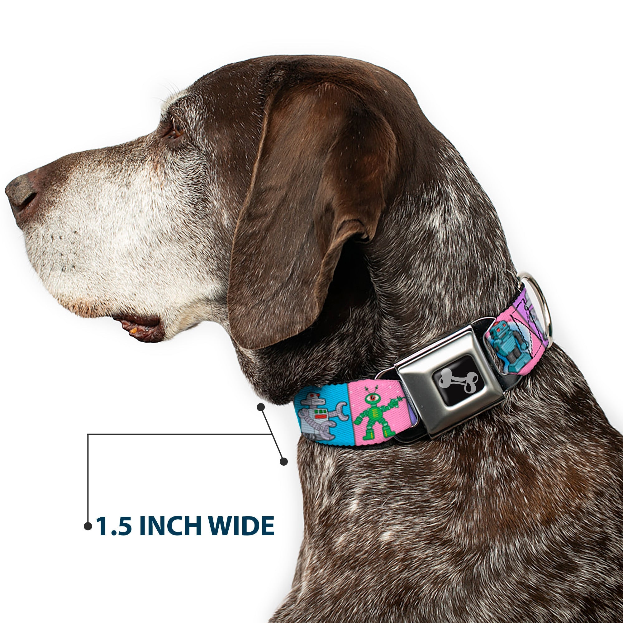 Dog Bone Seatbelt Buckle Collar - Robots Pastel Blocks