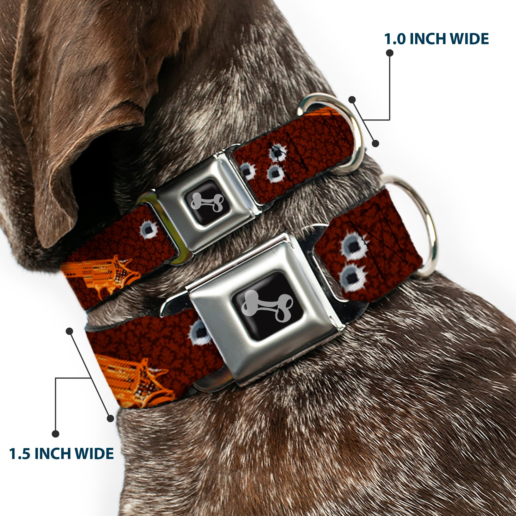 Buckle-Down Seatbelt Buckle Dog Collar - Revolvers Brown/Orange