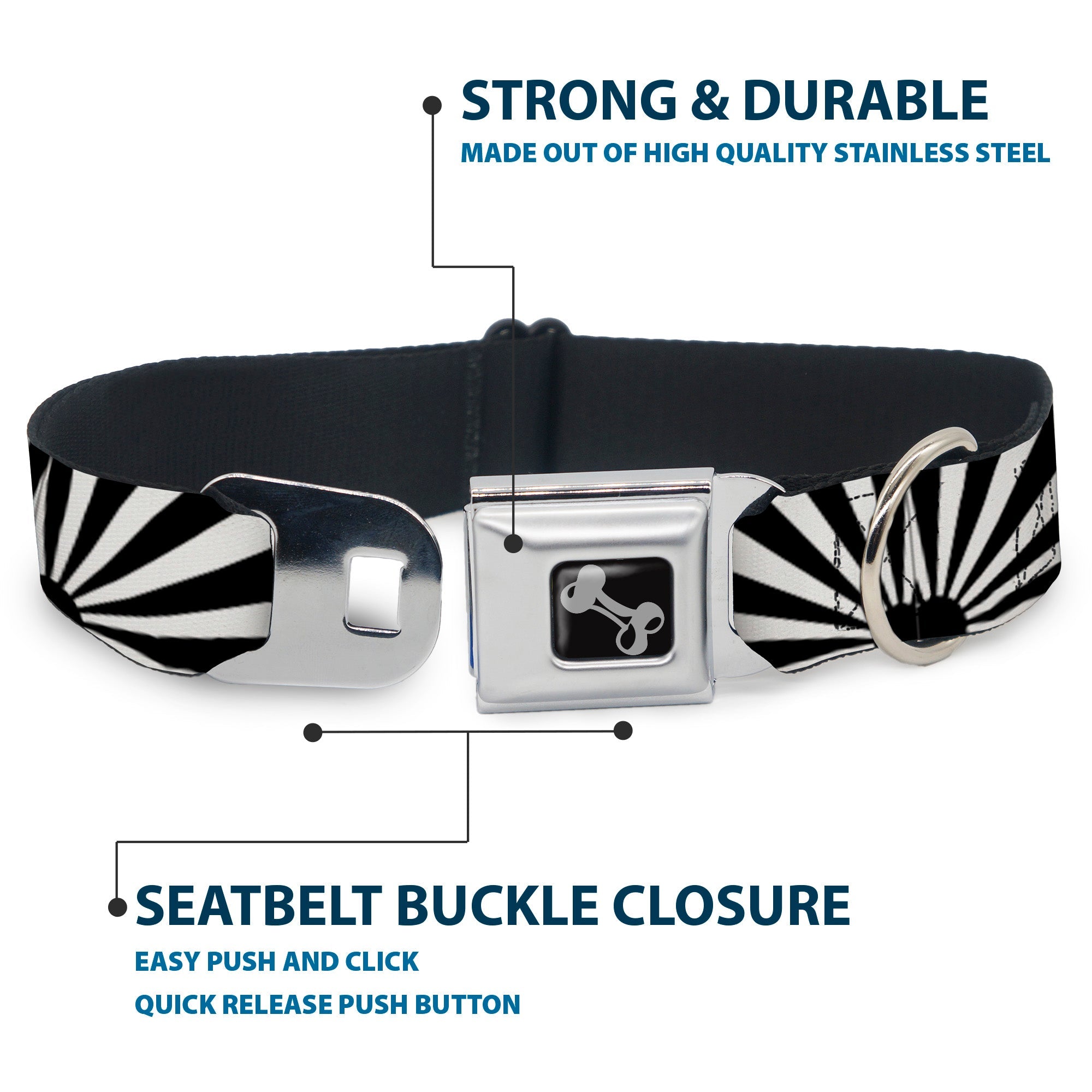 Dog Bone Seatbelt Buckle Collar - Rising Sun White/Black