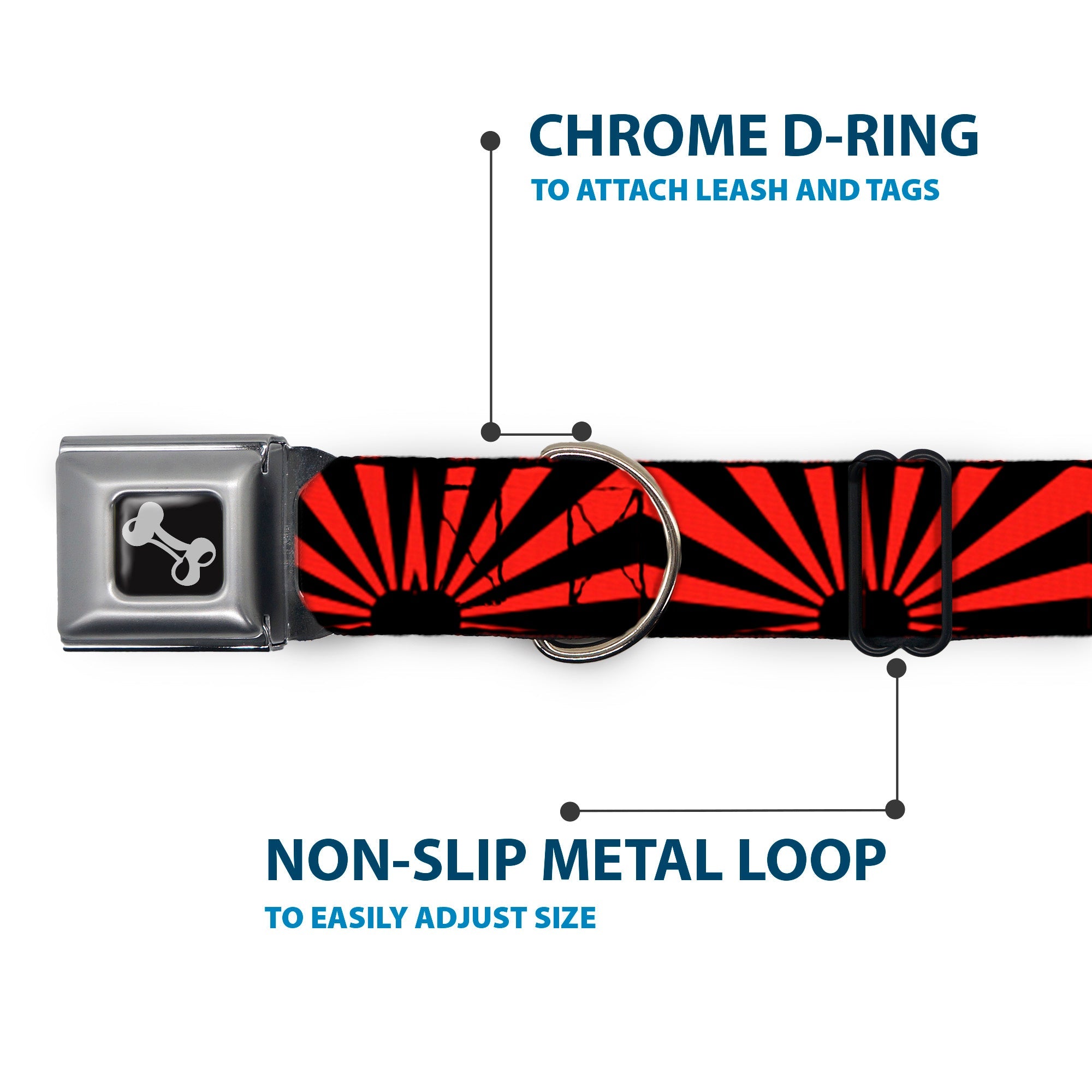 Dog Bone Seatbelt Buckle Collar - Rising Sun Red/Black