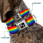 Dog Bone Black/Silver Seatbelt Buckle Collar - Rainbow Print