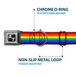Dog Bone Black/Silver Seatbelt Buckle Collar - Rainbow Print