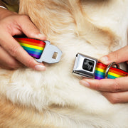 Dog Bone Black/Silver Seatbelt Buckle Collar - Rainbow Print