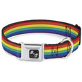 Load image into Gallery viewer, Dog Bone Black/Silver Seatbelt Buckle Collar - Rainbow Print
