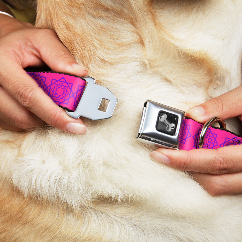 Dog Bone Seatbelt Buckle Collar - Rotating Squares Pink/Purple