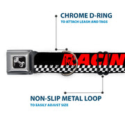 Dog Bone Seatbelt Buckle Collar - RACING w/Checker Black/White/Red