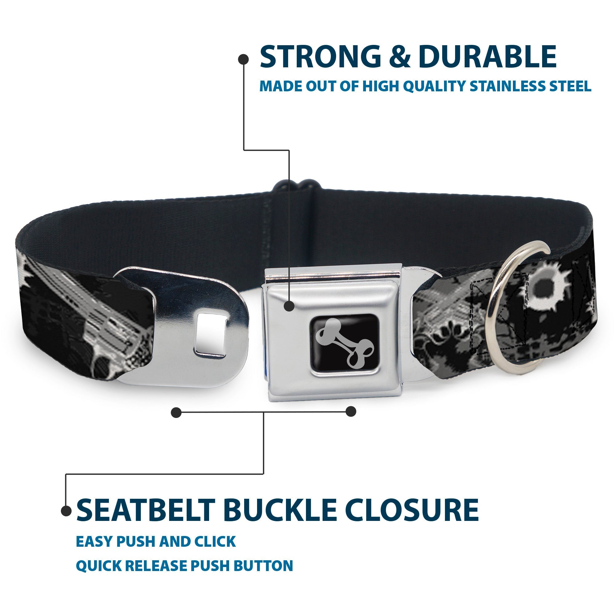 Buckle-Down Seatbelt Buckle Dog Collar - Revolvers Black/Gray