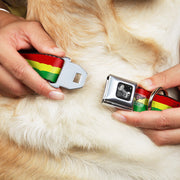 Dog Bone Seatbelt Buckle Collar - Rasta Stripes Painted Green/Yellow/Red