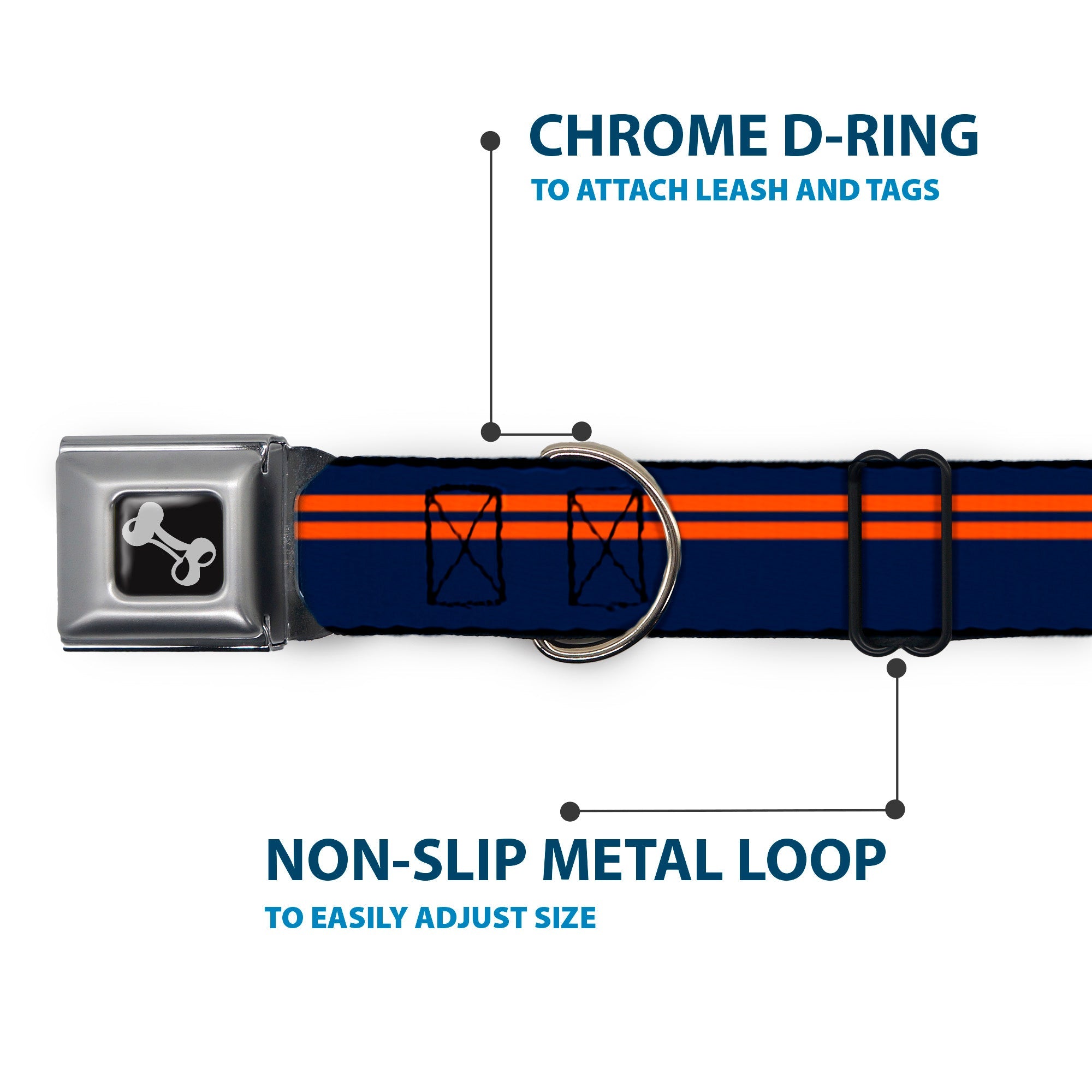 Dog Bone Seatbelt Buckle Collar - Racing Stripe Navy/Orange