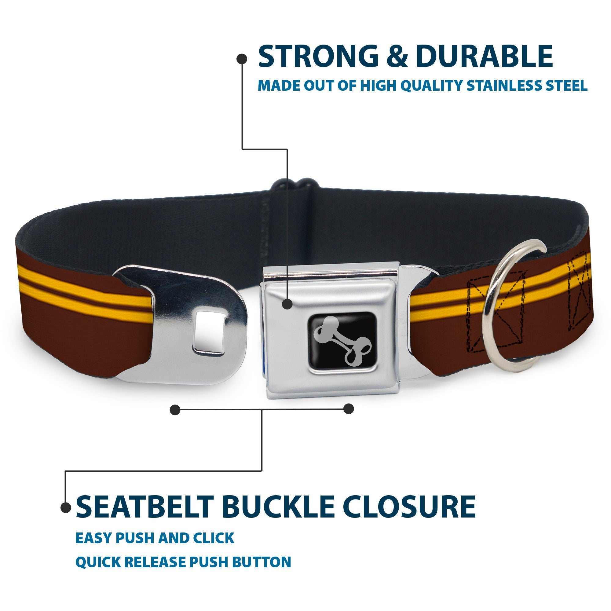 Dog Bone Seatbelt Buckle Collar - Racing Stripe Brown/Gold