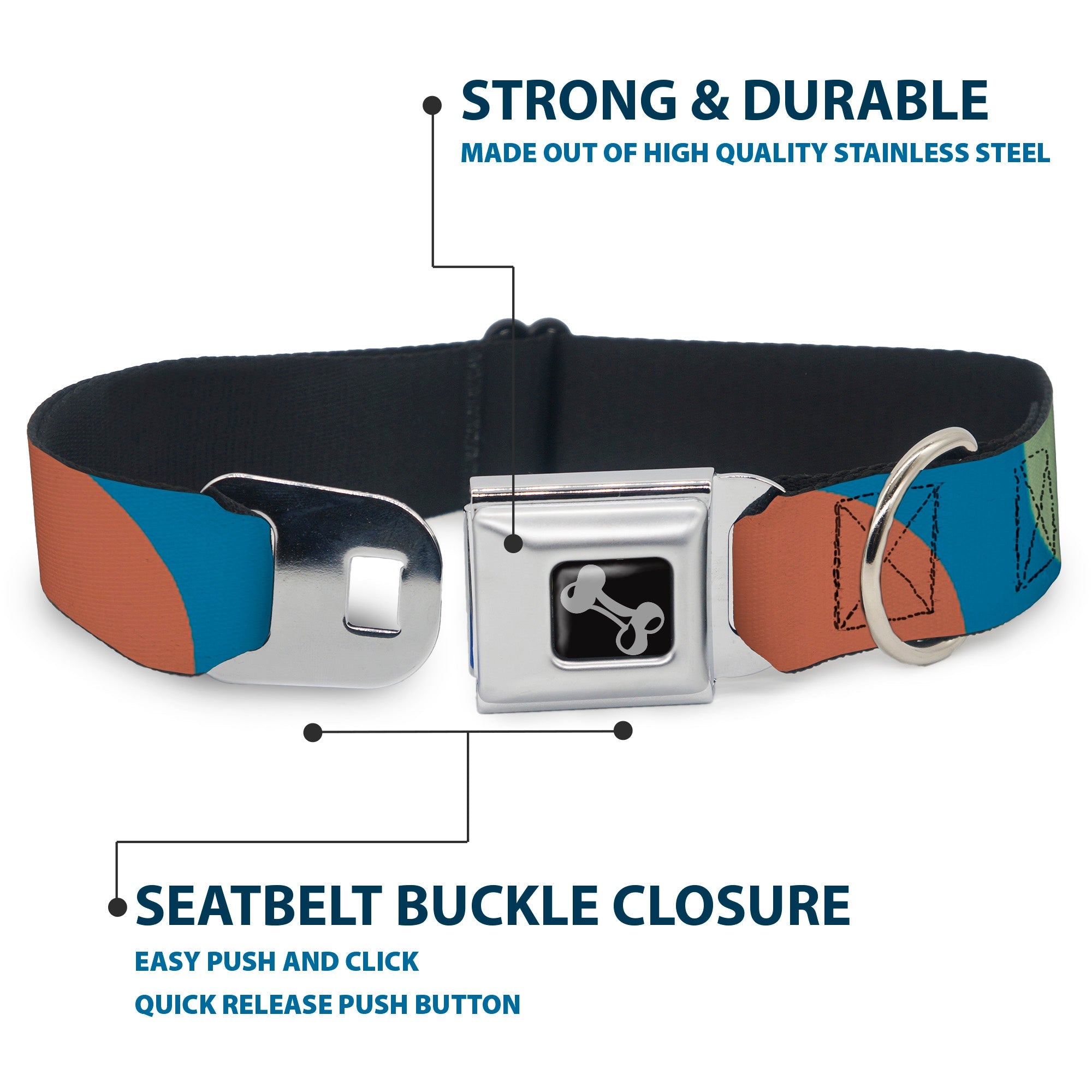 Dog Bone Seatbelt Buckle Collar - Polka Dots CLOSE-UP Black/Blue/Sage/Brown