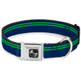 Load image into Gallery viewer, Dog Bone Seatbelt Buckle Collar - Racing Stripe Navy/Bright Green
