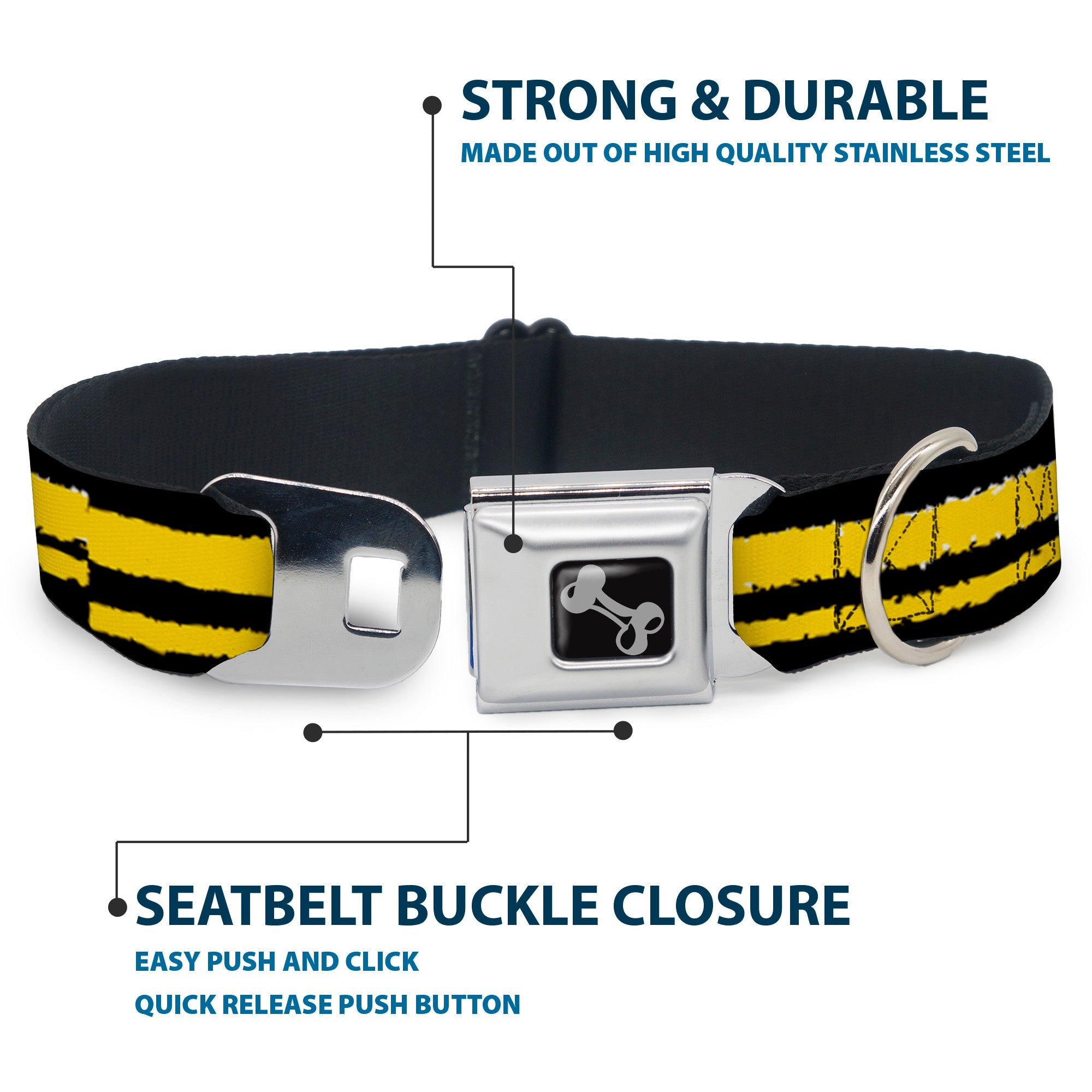 Dog Bone Seatbelt Buckle Collar - Racing Stripe2 Weathered Black/Yellow