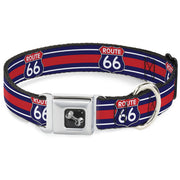 Dog Bone Seatbelt Buckle Collar - ROUTE 66 Highway Sign/Stripe Blue/White/Red