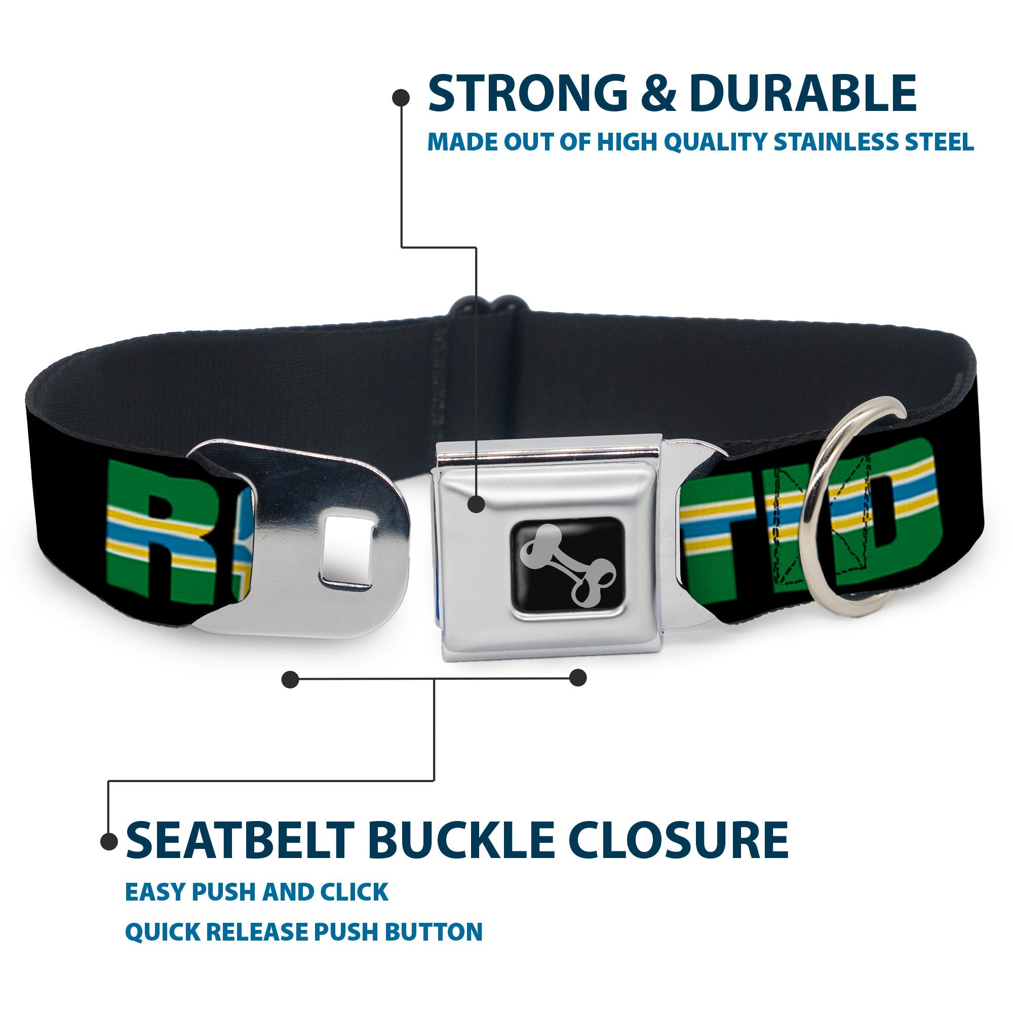 Dog Bone Seatbelt Buckle Collar - RCTID Black/Portland Flag