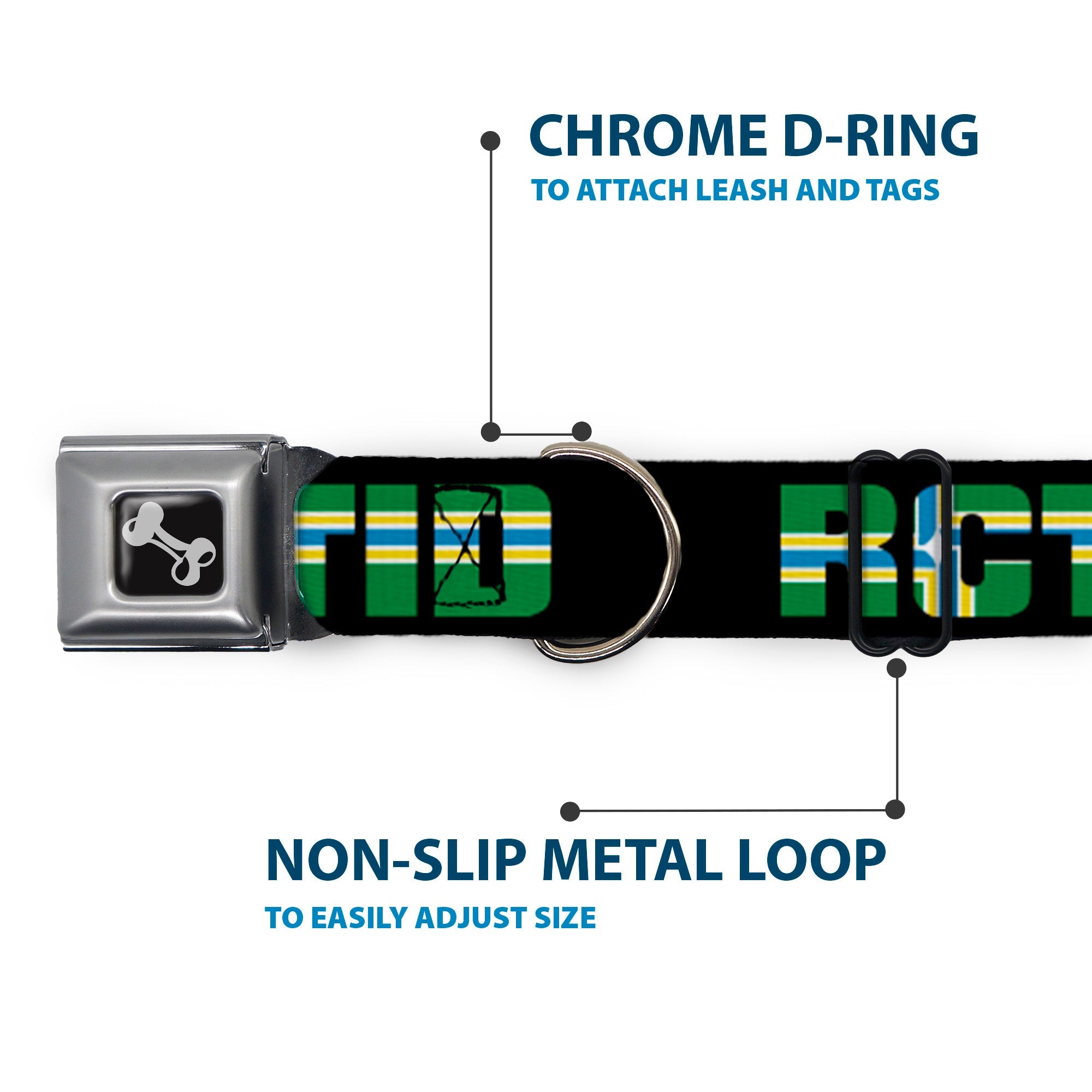 Dog Bone Seatbelt Buckle Collar - RCTID Black/Portland Flag