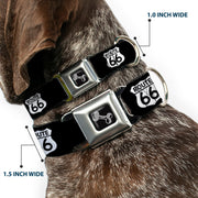 Dog Bone Seatbelt Buckle Collar - ROUTE 66 Highway Sign Repeat Black/White