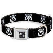 Dog Bone Seatbelt Buckle Collar - ROUTE 66 Highway Sign Repeat Black/White