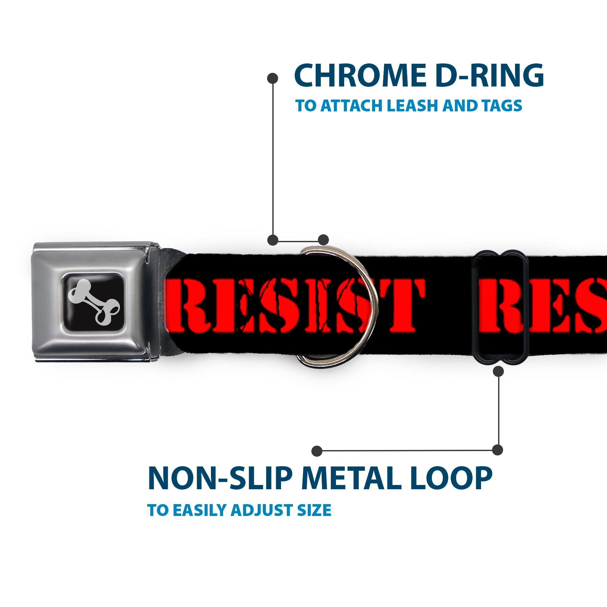 Dog Bone Seatbelt Buckle Collar - RESIST Stencil Black/Red