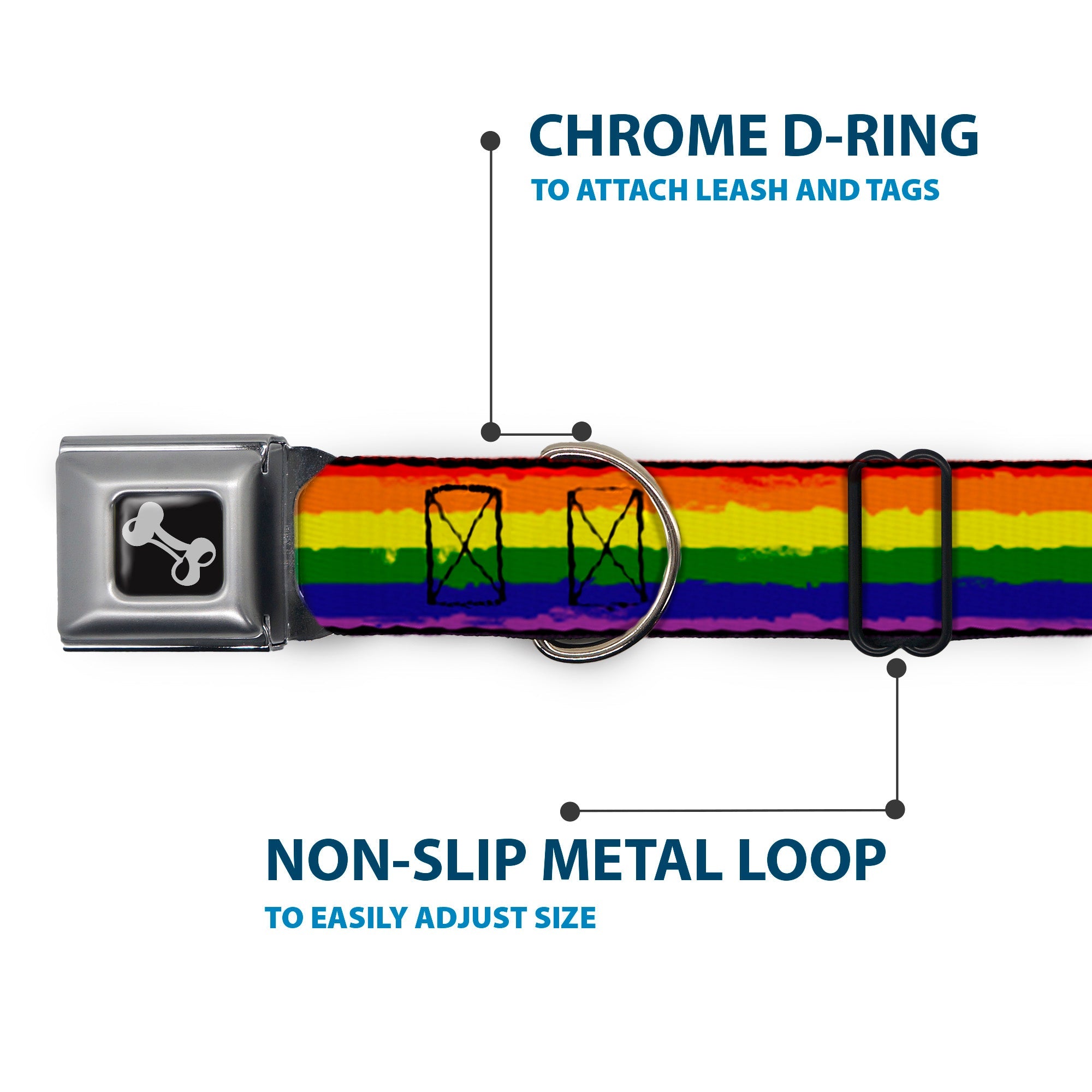 Dog Bone Seatbelt Buckle Collar - Rainbow Stripe Painted