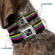 Dog Bone Black/Silver Seatbelt Buckle Collar - Racing Stripes Black/Yellow/Blue/Pink