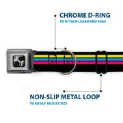 Dog Bone Black/Silver Seatbelt Buckle Collar - Racing Stripes Black/Yellow/Blue/Pink