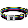 Load image into Gallery viewer, Dog Bone Black/Silver Seatbelt Buckle Collar - Racing Stripes Black/Yellow/Blue/Pink

