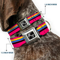 Load image into Gallery viewer, Dog Bone Black/Silver Seatbelt Buckle Collar - Racing Stripes Pink/Yellow/Blue/Black
