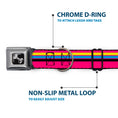 Load image into Gallery viewer, Dog Bone Black/Silver Seatbelt Buckle Collar - Racing Stripes Pink/Yellow/Blue/Black
