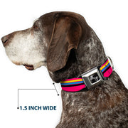 Dog Bone Black/Silver Seatbelt Buckle Collar - Racing Stripes Pink/Yellow/Blue/Black