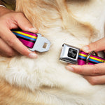 Dog Bone Black/Silver Seatbelt Buckle Collar - Racing Stripes Pink/Yellow/Blue/Black