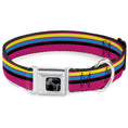Load image into Gallery viewer, Dog Bone Black/Silver Seatbelt Buckle Collar - Racing Stripes Pink/Yellow/Blue/Black
