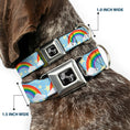 Load image into Gallery viewer, Dog Bone Black/Silver Seatbelt Buckle Collar - Rainbows & Stars Light Blue/Yellow/Rainbow
