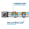 Load image into Gallery viewer, Dog Bone Black/Silver Seatbelt Buckle Collar - Rainbows & Stars Light Blue/Yellow/Rainbow
