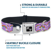 Dog Bone Black/Silver Seatbelt Buckle Collar - Rainbows Scattered Lavender