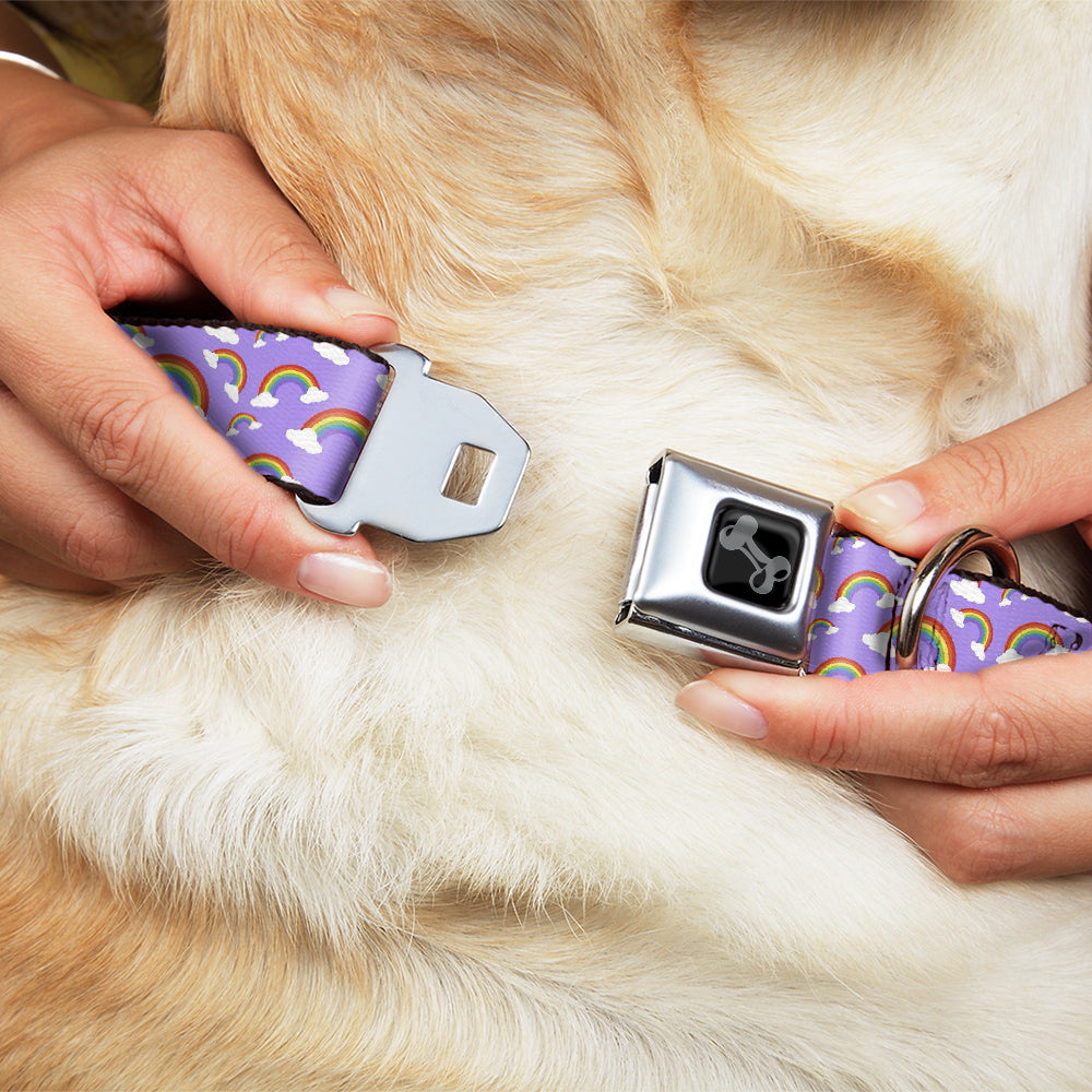 Dog Bone Black/Silver Seatbelt Buckle Collar - Rainbows Scattered Lavender