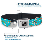 Dog Bone Black/Silver Seatbelt Buckle Collar - Rainbows Scattered Blue