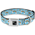 Load image into Gallery viewer, Dog Bone Black/Silver Seatbelt Buckle Collar - Rainbows Scattered Blue
