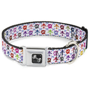 Dog Bone Seatbelt Buckle Collar - Skull & Fleur-de-Lis White/Multi Color