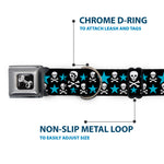 Dog Bone Seatbelt Buckle Collar - Skulls & Stars Black/White/Blue