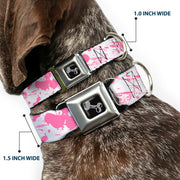 Dog Bone Seatbelt Buckle Collar - Splatter White/Pink
