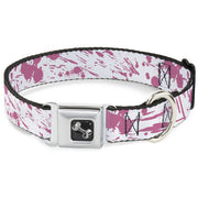 Dog Bone Seatbelt Buckle Collar - Splatter White/Pink