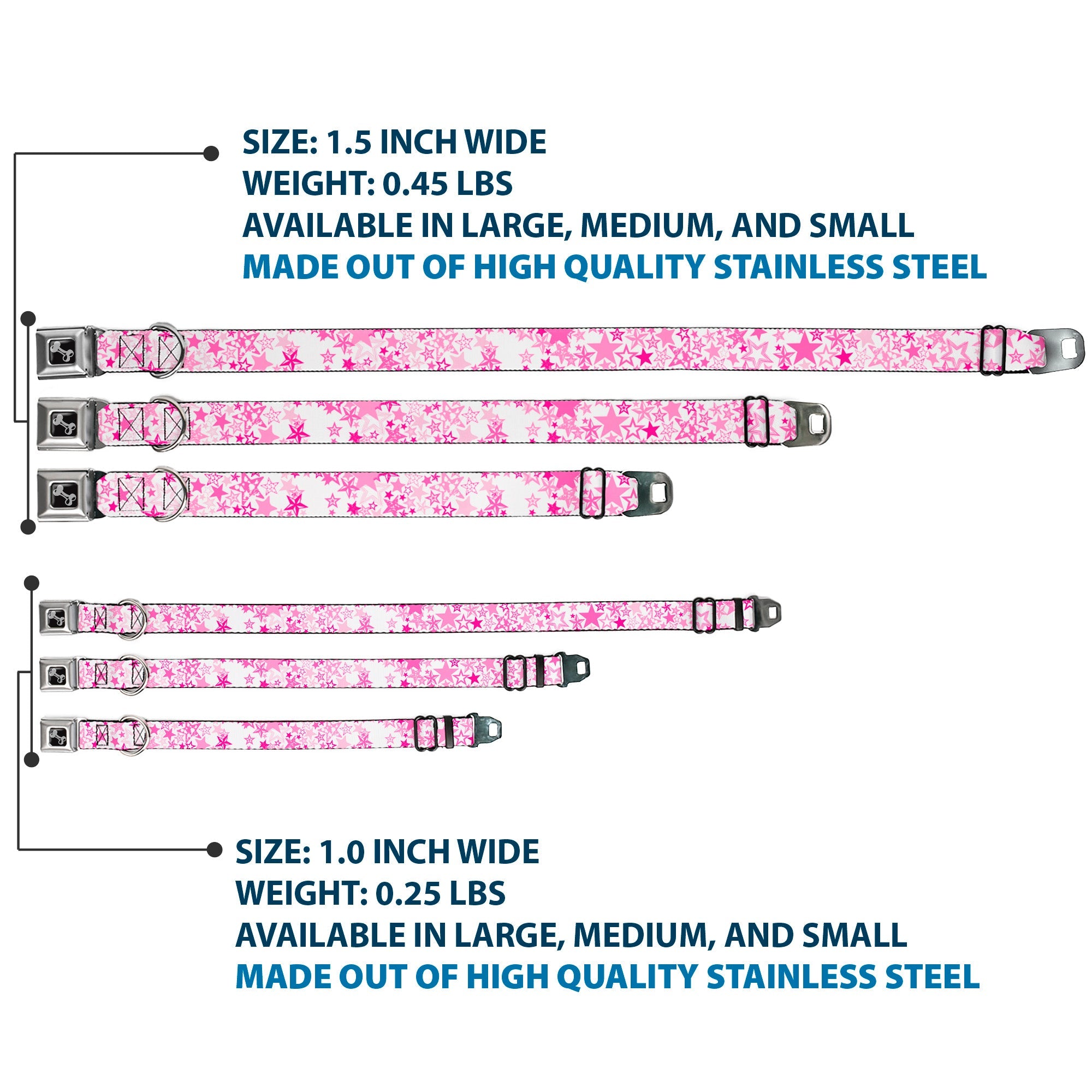 Dog Bone Seatbelt Buckle Collar - Stargazer White/Pink