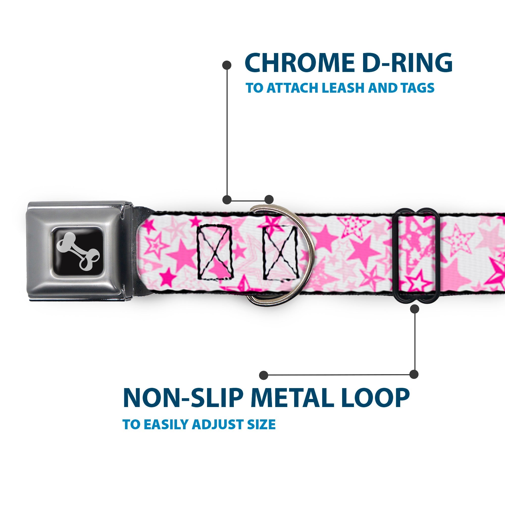 Dog Bone Seatbelt Buckle Collar - Stargazer White/Pink