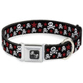 Load image into Gallery viewer, Dog Bone Seatbelt Buckle Collar - Skulls & Stars Black/White/Red
