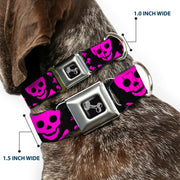 Dog Bone Seatbelt Buckle Collar - Skull w/Babies Black/Fuchsia