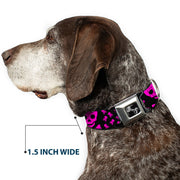 Dog Bone Seatbelt Buckle Collar - Skull w/Babies Black/Fuchsia