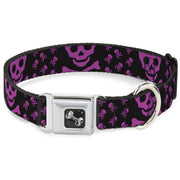 Dog Bone Seatbelt Buckle Collar - Skull w/Babies Black/Fuchsia