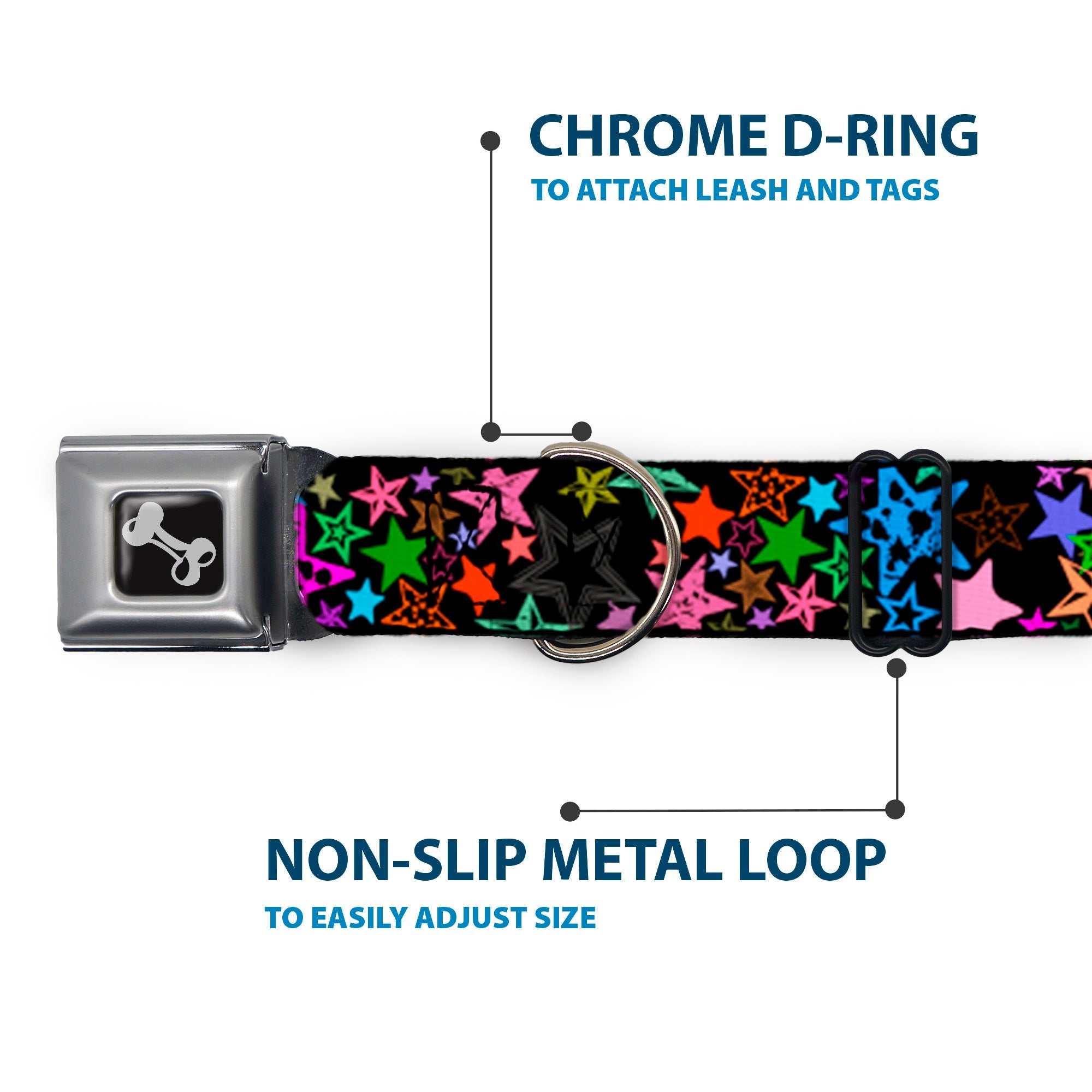 Dog Bone Seatbelt Buckle Collar - Stargazer Black/Multi Color