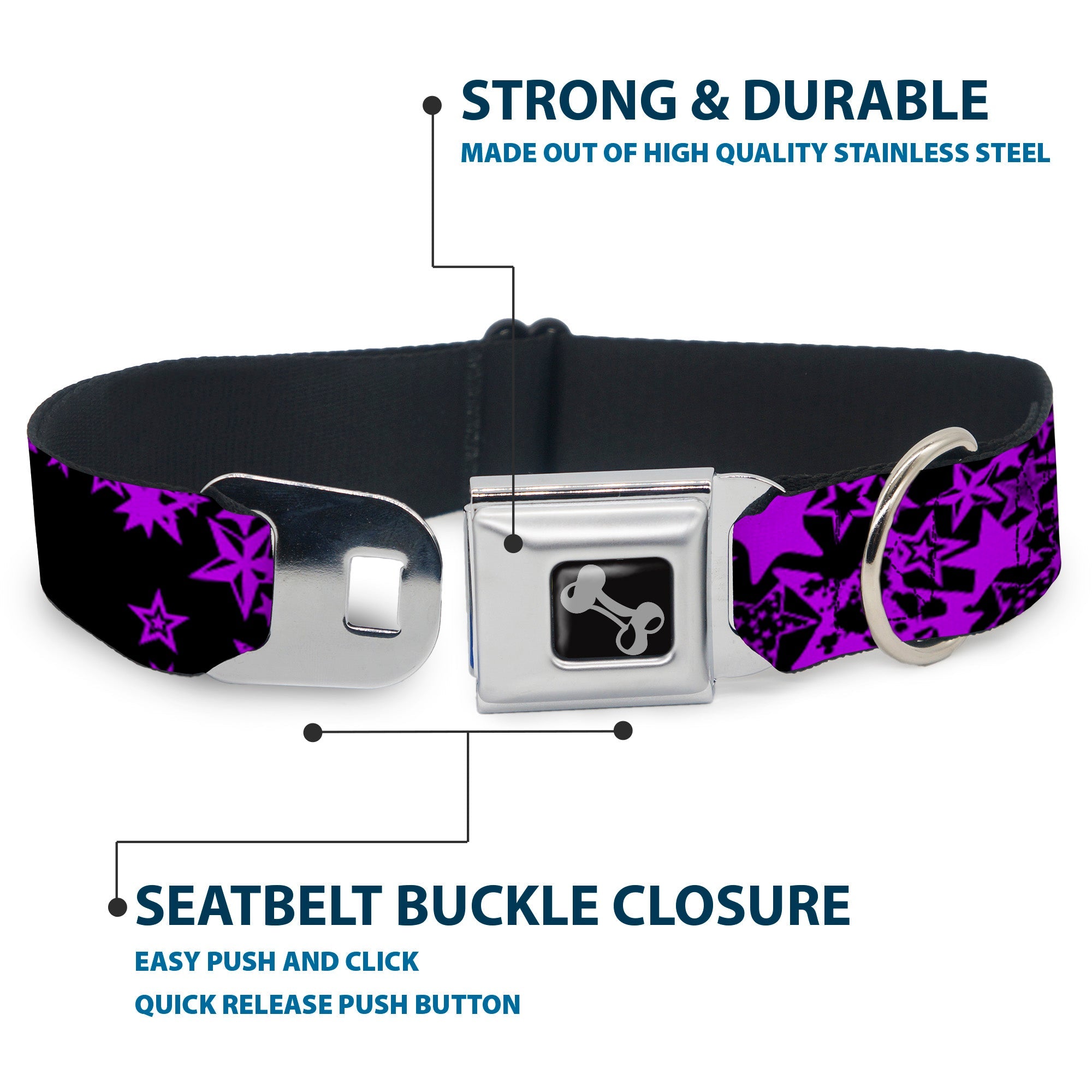 Dog Bone Seatbelt Buckle Collar - Stargazer Black/Purple